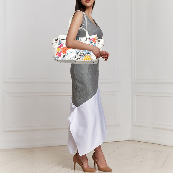 JIMMY CHOO White Cross Stitched/Embellished Leather Tote - Picture 2 of 8